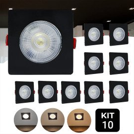 Kit 10 Spot Led Preto 5w Direcionvel Quadrado Branco Frio